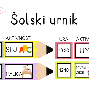 Šolski urnik - naslovnica